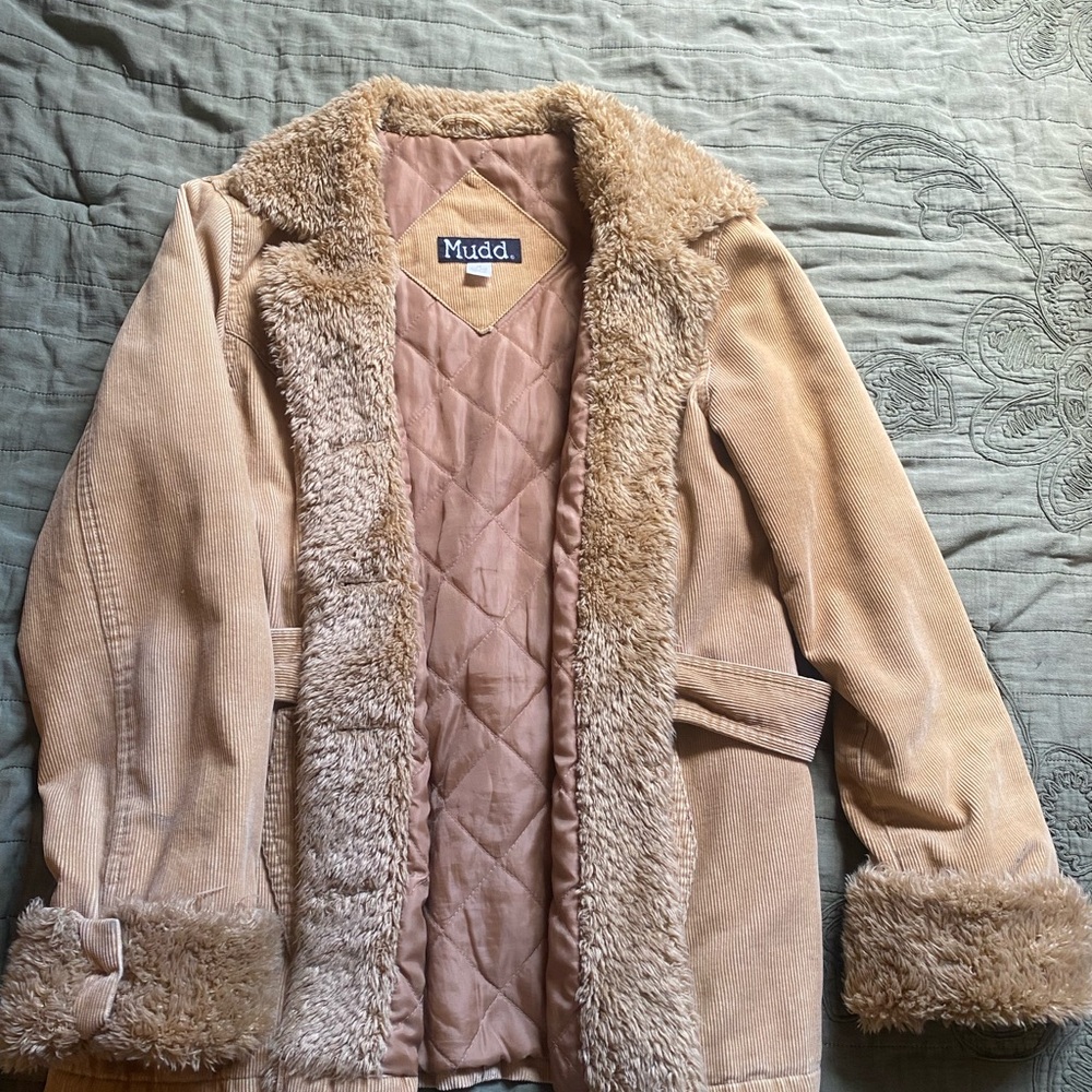 Mudd Tan Corduroy Jacket with Faux Fur Trim